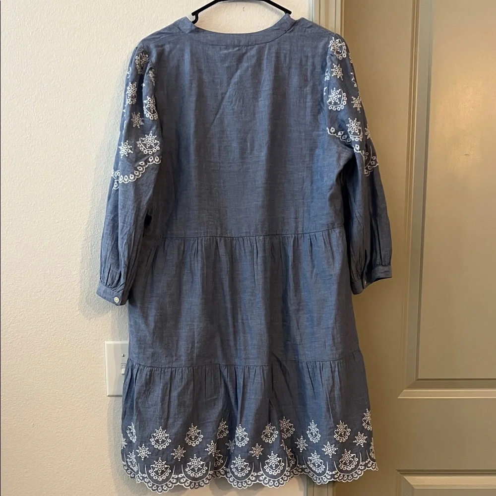 LOFT Blue Dress with White Embroidery - Picture 7 of 8